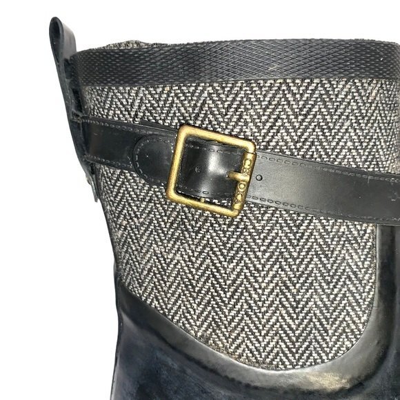Chooka Buckled Black & Gray Herringbone Knit Slip-On Rain Boots - Picture 8 of 10